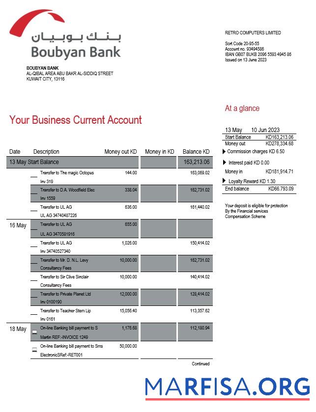 Printable Boubyan Bank enterprise account statement Word and PDF template